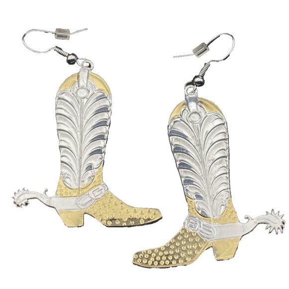Unbranded Jewelry - Western Earrings Cowboy Boots Spurs  Diamond Cut Ornate Gold Silver Dangle Drop